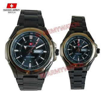 Swiss Army - Jam Tangan Analog Couple - Stainless Hitam - Dial Hitam - Bezel Gold SAX 1246-40  