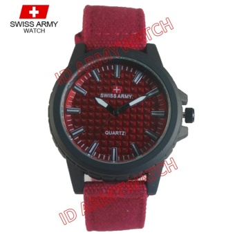 Swiss Army - Jam Tangan Analog Pria - Kanvas Merah - Dial Merah - Bezel Hitam SAX 1224-02  