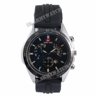 Swiss Army - Jam Tangan Analog Pria - Rubber Hitam - Dial Hitam - Bezel Silver SAX 1033-02  