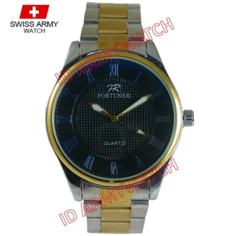 Swiss Army - Jam Tangan Analog Pria - Stainless Gold - Dial Hitam - Bezel Gold SAX 1208-01  