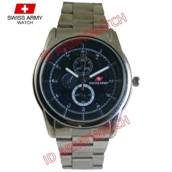 Swiss Army - Jam Tangan Analog Pria - Stainless Silver - Dial Hitam - Bezel Silver SAX 1209-01  