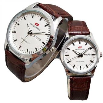 Swiss Army - Jam Tangan Couple - Leather Strap - Sa 1576 DT Silver Brown  