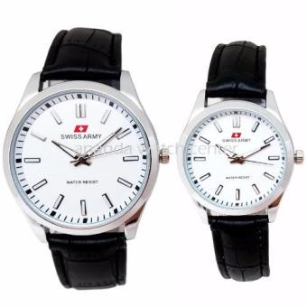 Swiss Army Jam Tangan Couple SA 1185 Dial Putih - Genuine Leather Strap  