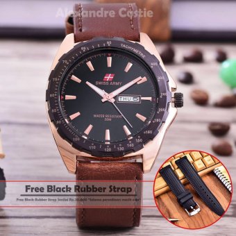 Swiss Army - Jam Tangan Pria – Body Rosegold – Black Dial – Brown Leather - SA- 5579-RGH-T/H-Kulit Coklat Tua  