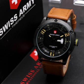 Swiss Army - Jam Tangan Pria Original - Strap Kulit - Cokelat Muda - SA 7567 H  