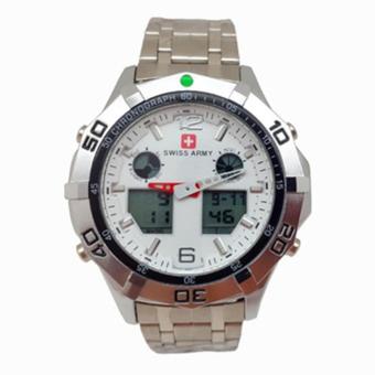 Swiss Army Jam Tangan Pria – Stainlesstell Strap – Dual time - Silver - sa03233a  