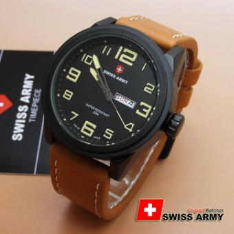 Swiss Army Original - Jam Tangan Pria & Wanita SA 1356 HR - Hari Tanggal Aktif - Bahan Tali Kulit - Model Kasual  