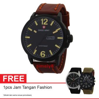 Swiss Army Quartz Watch SA 5195G MED BRW Free Jam Tangan Casual - Jam Tangan Pria  