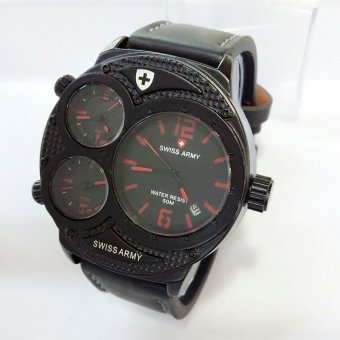 Swiss Army Sa 8023 Merah Jam Tangan Pria - Leather Strap - Hitam  