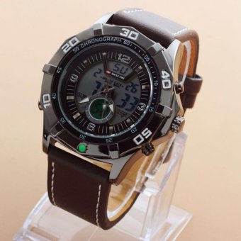 Swiss Time/ Army Dual Time Jam Tangan Pria - Leather Strap S1420  