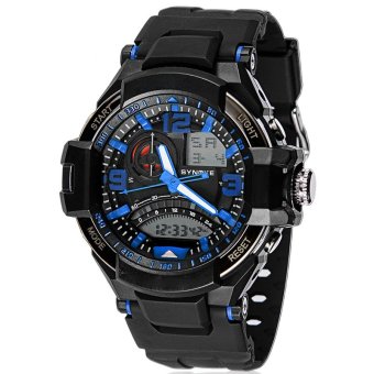 SYNOKE PU Strap Round Dial Digital & Quartz Watch Sport Waterproof Led Watch ss67876_Blue  