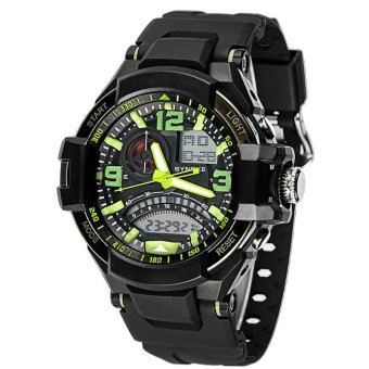 SYNOKE PU Strap Round Dial Digital & Quartz Watch Sport Waterproof Led Watch ss67876_Green  