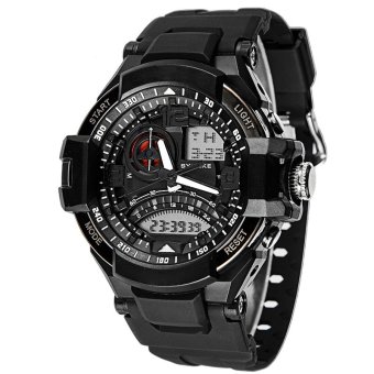 SYNOKE PU Strap Round Dial Digital & Quartz Watch Sport Waterproof Led Watch ss67876_White  
