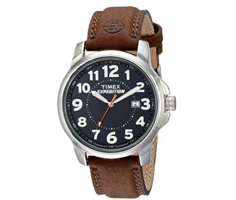 Timex Men's T44921 Expedition bidang logam coklat tali kulit jam - ???? ??????  