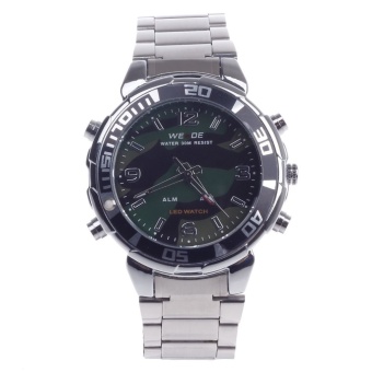 Top Brand WEIDE WH-843 Quartz & LED Electronics Dual Time Display Men's Wrist Watch - Silver (1 x CR2016) - intl  