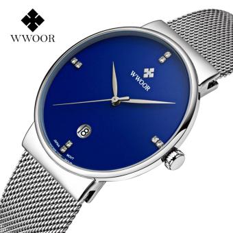 Top Luxury Brand WWOOR Men's Ultra Thin Watches Men Casual Gold Mesh Band Quartz Watch Waterproof Wristwatch - intl  