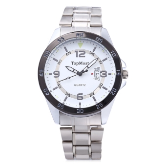 TOPMOST 1930 Men Quartz Watch Date Display Dual Scales Water Resistance Luminous Wristwatch (White)  