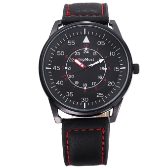 TOPMOST 1933 Male Quartz Watch 3ATM Luminous Pointer Leather Band Wristwatch (Black)  