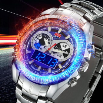TVG Stainless Steel Black Men's Clock Fashion Blue LED Pointer Waterproof Sport Watches(Black)  