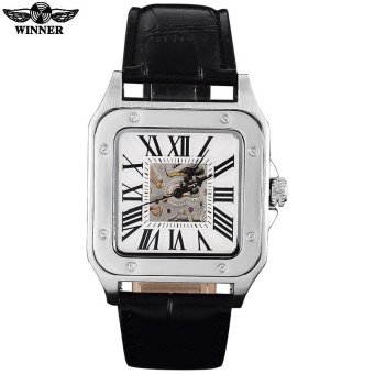 TWINNER fashion casual brand men mechanical watches leather strap men's automatic skeleton square dial silver case reloj hombre - intl  