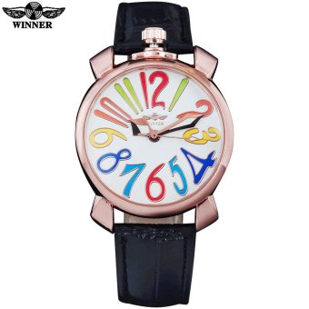 TWINNER fashion casual men mechanical watches leather band luxury brand men's rose gold wristwatches hot male clock reloj hombre - intl  