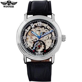 TWINNER fashion men mechanical watches leather strap hot casual brand men's automatic skeleton black watches relogio masculino - intl  