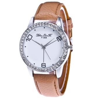 Unisex Quartz Leather Analog Wrist Simple Watch Round Case Watch Brown - intl  