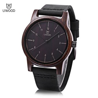 UWOOD 1008 Unisex Wooden Quartz Watch Daily Water Resistance Arabic Numerals Scale Wristwatch (Black) - intl  