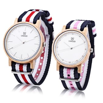 UWOOD UW - 1006 Couple Quartz Watch Japan Movt Nylon Band Wooden Case Wristwatch (#1) - intl  