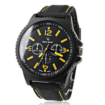 V6 Casual Quartz Watch Black Dial Design Leather Band Wristwatch Yellow (Intl)  