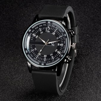 V6 Casual Quartz Watch Black Dial Design Silicone Band Wristwatch  