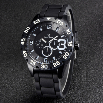 V6 Casual Quartz Watch Black Dial Design Silicone Band Wristwatch White (Intl)  