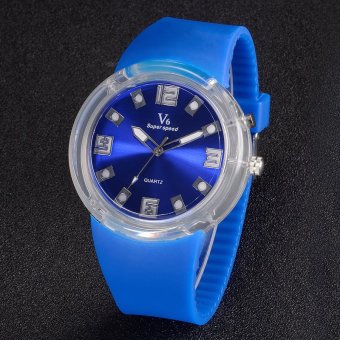V6 Casual Quartz Watch Silicone Band Wristwatch Blue  