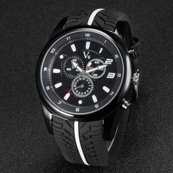 V6 F1 Racing Style Casual Quartz Watch Rubber Band Black  