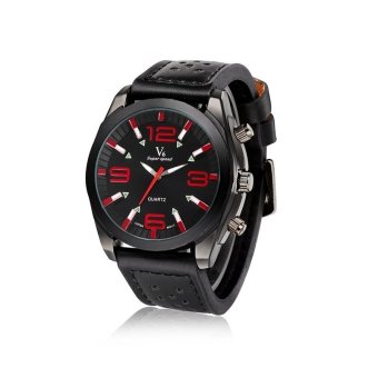 V6 Men Casual Sports Black Leather Strap Watches v1086  