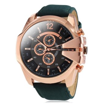 V6 Military Design Casual Watch Rose Gold Case Blue PU Leather Band  