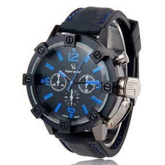 V6 Racing Design 3D Case Casual Watch Black Silicone Band Blue  