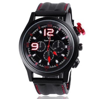 V6 Racing Design 3D Dial Casual Watch Black Case Silicone Band Red  