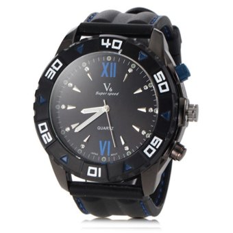 V6 Racing Style Casual Watch Black Silicone Band Black  