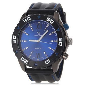V6 Racing Style Casual Watch Black Silicone Band Blue  