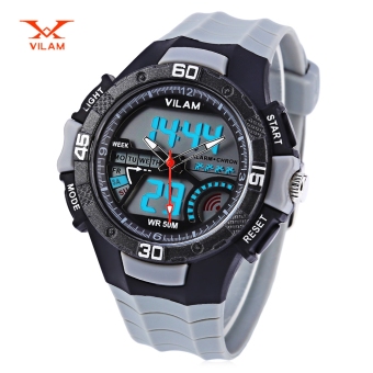 VILAM 09009 - 02 Dual Movt Digital Quartz Sports Watch Calendar Alarm Chronograph Display Wristwatch (Grey)  