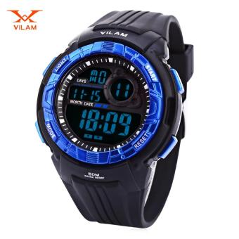 VILAM 09010 Digital Sports Watch LED Light Date Day Chronograph Display 5ATM Wristwatch (Blue) - intl  