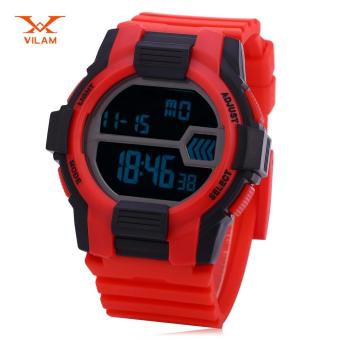 VILAM 11033D Digital Sports Watch LED Light Date Day Chronograph Display 5ATM Wristwatch (Red) - intl  