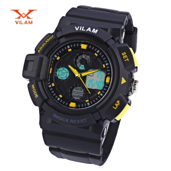 VILAM 12302 Dual Movt Digital Quartz Sports Watch Calendar Alarm Chronograph Display Wristwatch (YELLOW)  