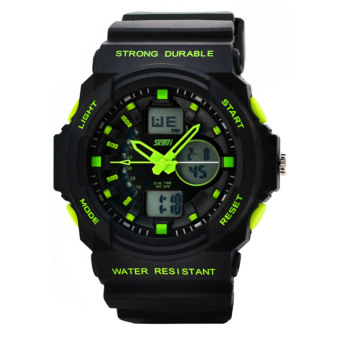 Waterproof LED Digital Sports Military Wrist Watch Stopwatch Dual Time Zone Display Wristwatch for Men Green  