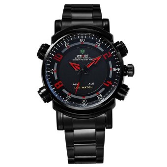 WEIDE 1101 Men's Fashion Sports Quartz Wristwatch LED Display Analog-digital Watch - Black Strap Black Surface Red - intl  