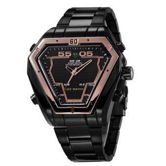 WEIDE 1102 Fashion Men's Sports Waterproof Watch Stainless Steel Strap Watch LED Wristwatch - Black Belt Gold Shell Gold - intl  