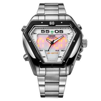 WEIDE 1102 Fashion Men's Sports Waterproof Watch Stainless Steel Strap Watch LED Wristwatch - Silver Belt White Surface - intl  