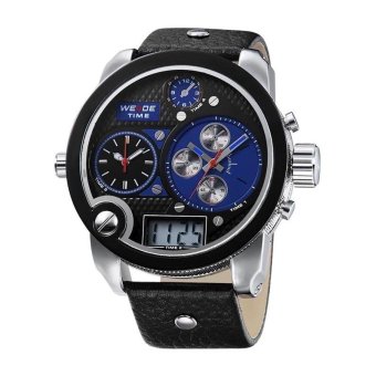 WEIDE Luxury Analog & Digital Sport Watch Fashion Big Dial Leather Strap Wristwatch (Blue)  