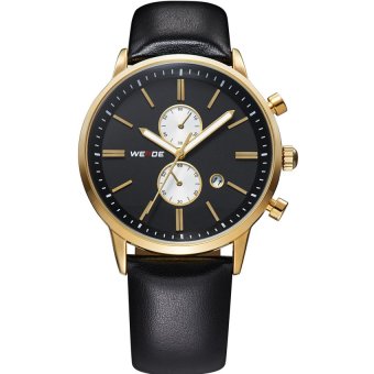 WEIDE Men's Luxury Business Style Analog Date Genuine Leather Quartz Watch (Black)  